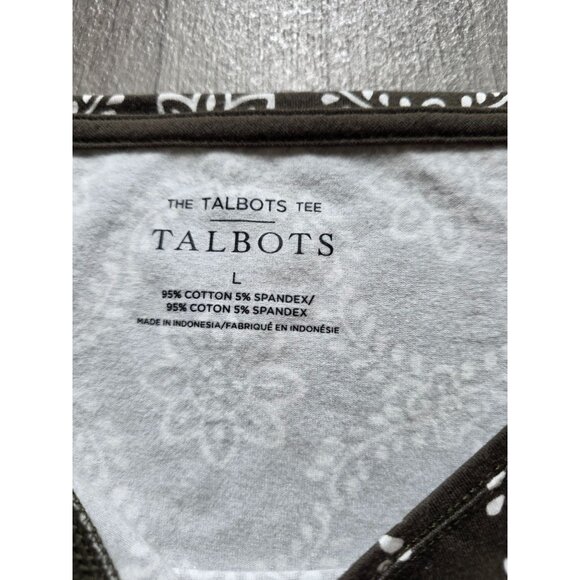Talbots Womens Floral Pattern Long Sleeve Tee Shirt L Green & White NWT - Picture 5 of 9